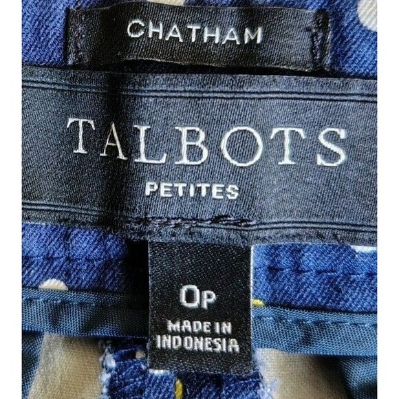 Talbots Petite Pants Chathan Size OP Blue White/Yellow Polka Dot Side Zip Button - Picture 2 of 11